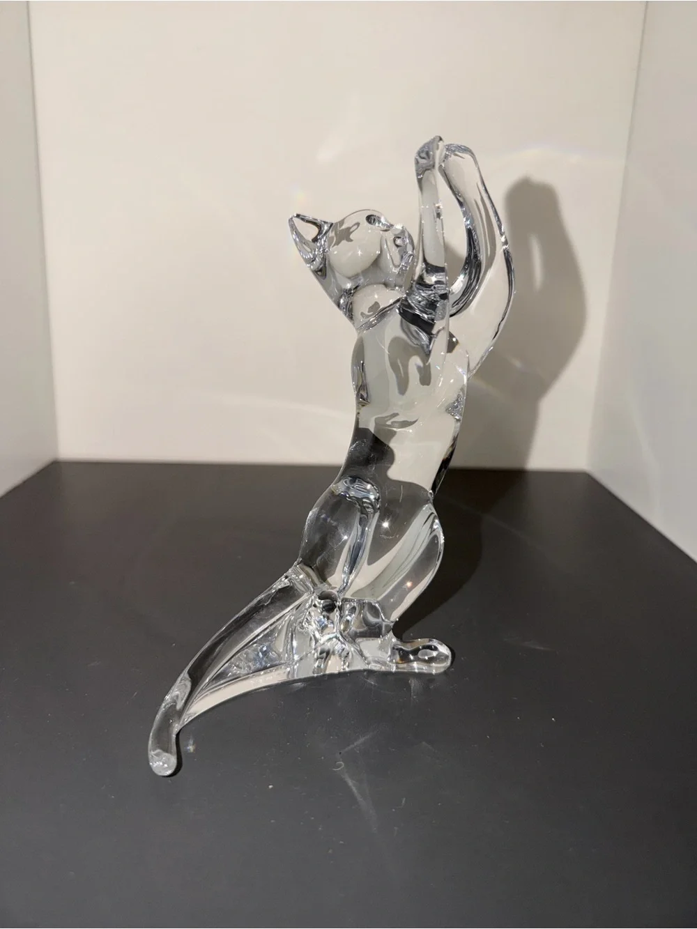 Baccarat France Clear Crystal Acrobatic Playing Cat Figurine Animal
